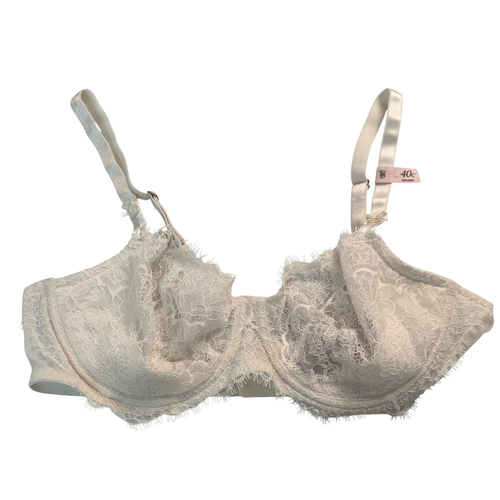 Victoria's Secret Dream Angels White Lace Unlined Underwire Bra 40Câ Balconette